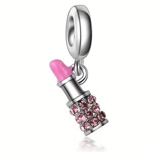 New Rhinestone Pink Lipstick Charm